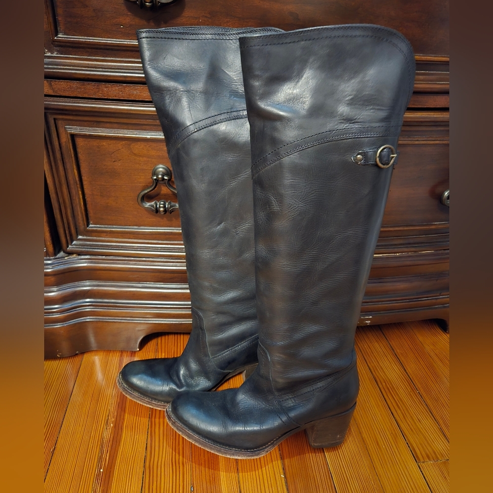 Vintage Frye Black Leather Knee-High Boots
